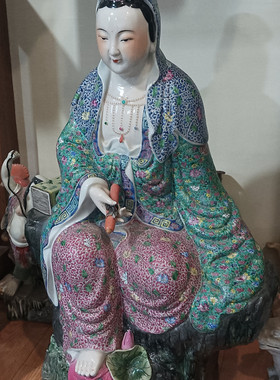 经书观音菩萨陶瓷像坐像雕塑摆件