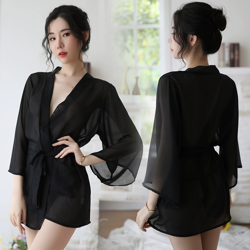 Шелковая пижама, сексуальный прозрачный комплект, тонкий банный халат, мини-юбка