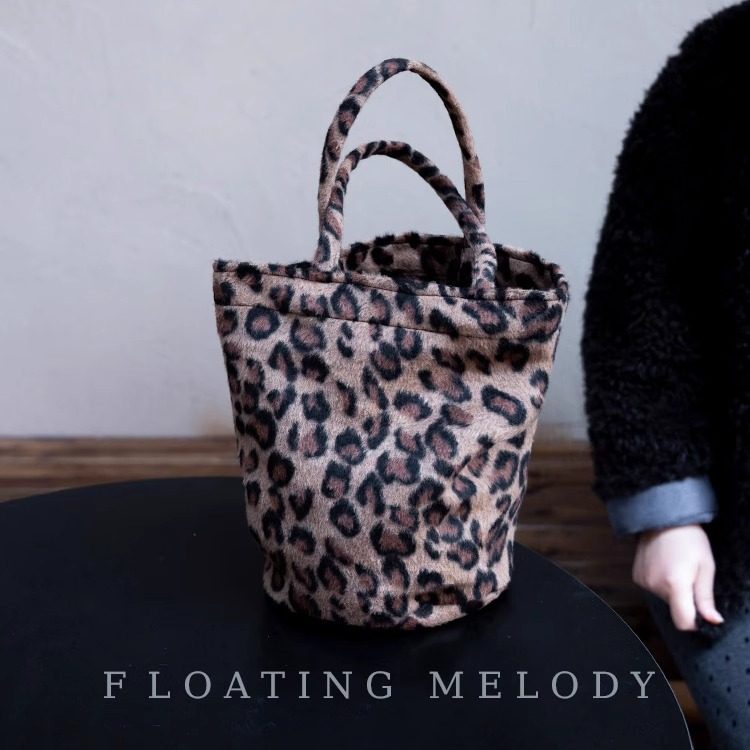 浮月笙原创·秋冬复古经典棕咖色豹纹羊毛呢水桶包 手拎百搭厚实,淘宝优惠券,粉丝福利购,淘宝优惠卷