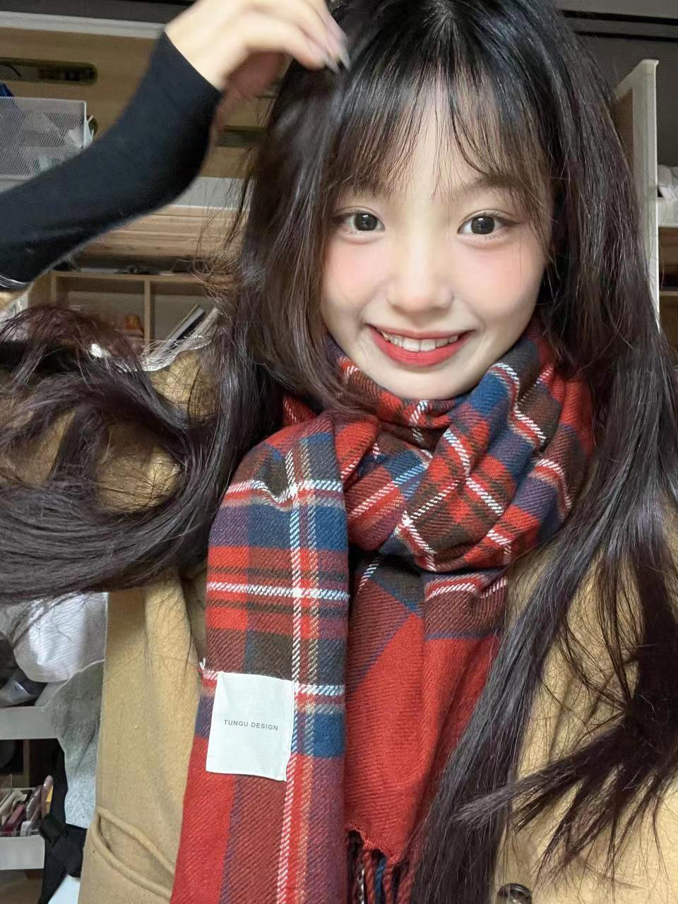 星月豚骨秋冬季仿羊绒格子保暖情侣百搭韩系学生小众礼物JK围巾女 - 图0