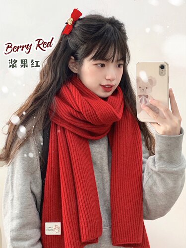 星月豚骨自制小雪人红色针织围巾高品质保暖新年春节礼物情侣多色 - 图1