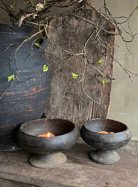 视觉味道 侘寂风手工老木钵复古果子钵整木盘子木制家居装饰摆件