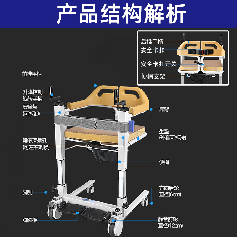 自由升降护理移位机卧床瘫痪老人转移器多功能残疾人坐便器升降机-图2