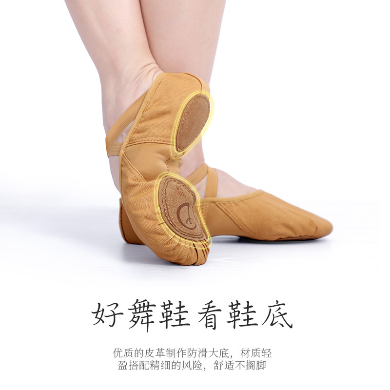 舞蹈鞋成人驼色练功芭蕾舞鞋软底鞋艺考弹力跳舞帆布中国舞形体鞋_虎窝淘