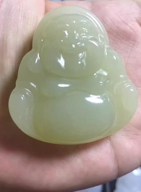 天然保真藕粉玉佛吊坠女玉石