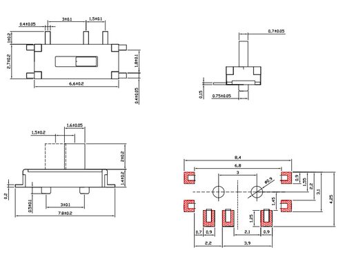 7脚立式开关 立贴开关 MSS-12C01-07 七脚拨动  2档贴片小开关 - 图0