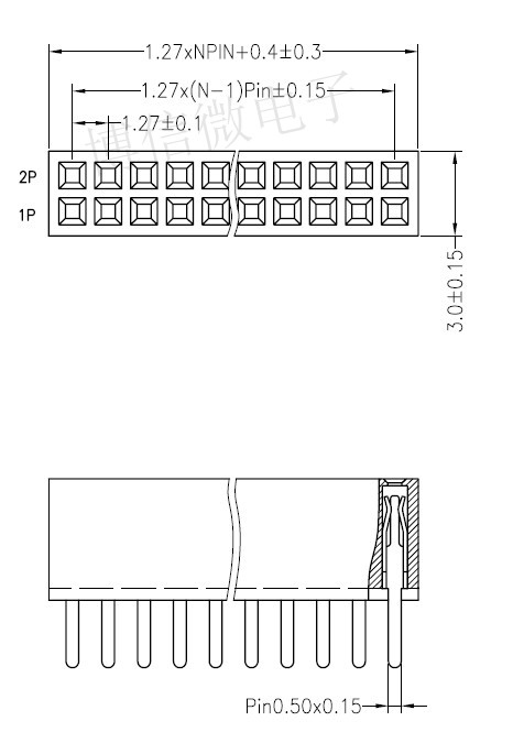 1.27mm间距 双排直插排母 1.27 双排母座2*3/4/5/6/8/10/20/40P