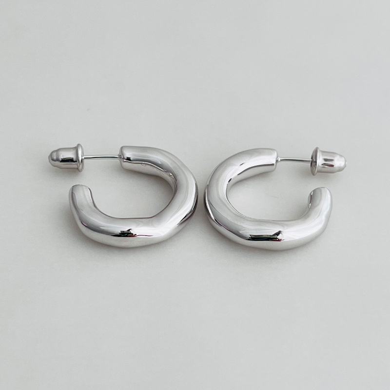 WZ&SILVER设计师款通体S925银镀铑拉丝面C形耳钉高级简约百搭,淘宝优惠券,粉丝福利购,淘宝优惠卷