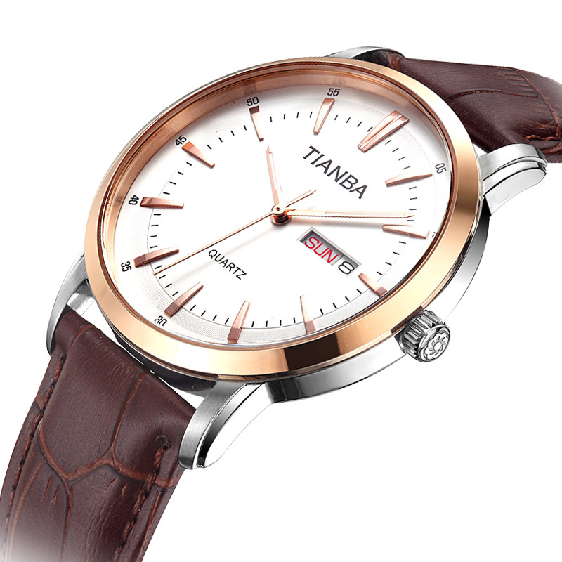 天霸正品男士石英表情侣牛皮表带 天霸国产腕表