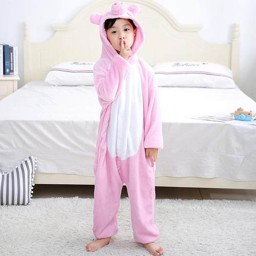 粉猪儿童卡通连体睡衣动物可爱女童法兰绒男孩冬季宝宝衣服中大童 - 图3