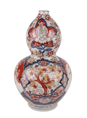 纯手绘青花五彩矾红花鸟胖瘦葫芦瓶四方景德镇陶瓷装饰花瓶摆件