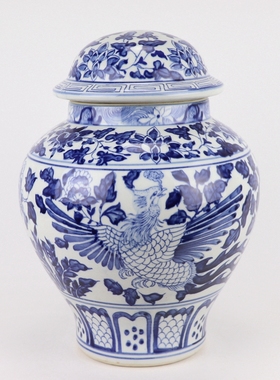 景德镇陶瓷青花手绘凤凰灯具摆件创意家居礼品送礼花瓶仿古精品