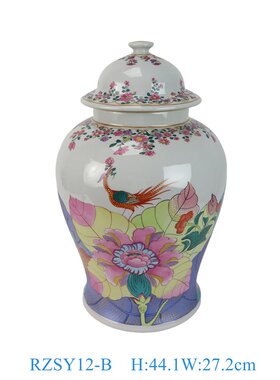 景德镇手绘粉彩烟叶凤凰花鸟笔伞筒椭圆双耳盆花菇鱼缸将军罐明罐