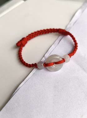 宝宝儿童翡翠A货迷你平安扣红手绳手工编织男女新生婴儿冰缅甸玉