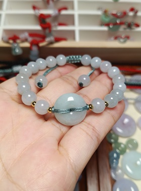 新款翡翠A货平安扣珠串手绳清新淑女款可调节浅绿底送闺蜜礼物