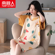 South Pole Sleeping Dress Woman Summer Pure Cotton Short Sleeve Pyjamas Skirt Korean version of the spring and autumn thinkers home clothes 2023 New