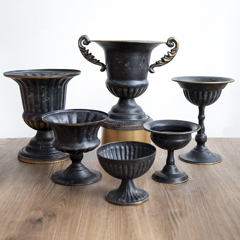 古典高脚杯花器 花瓶花翁花盆复古欧式铁艺插花器皿金色做旧摆件,淘宝优惠券,粉丝福利购,淘宝优惠卷