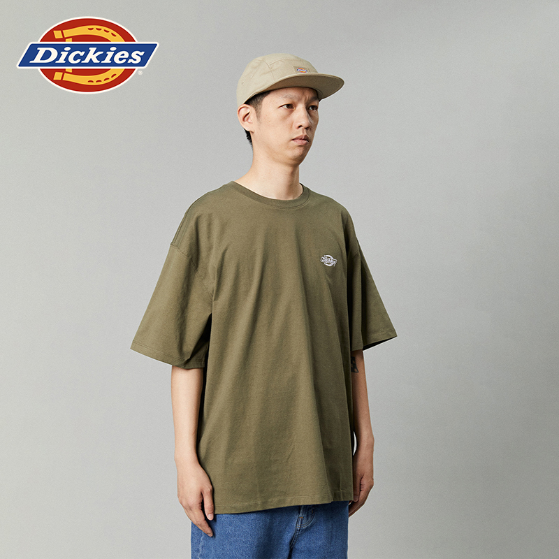 Dickies24春夏新品全棉汗布单色刺绣logo徽章圆领短袖T恤男女情侣 - 图2