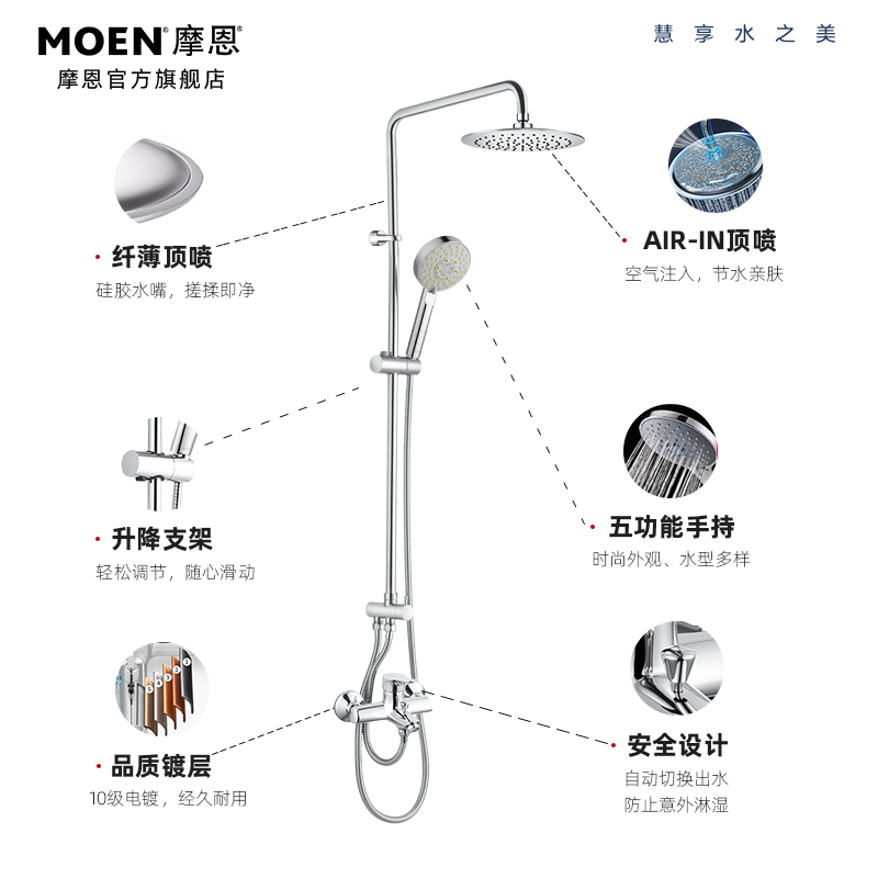 摩恩卫浴淋浴花洒套装冷热水洗澡卫浴淋蓬头卫生间家用简易花洒-图0