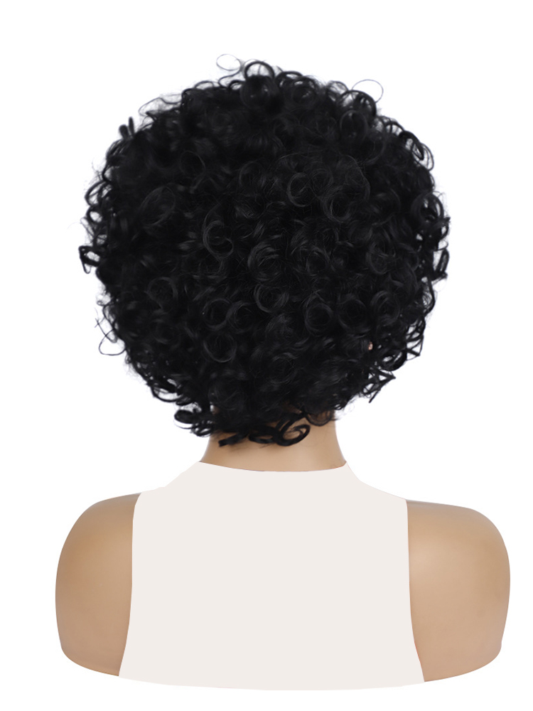 爆炸头假发欧美黑色短款全头套Synthetic Afro kinky curly wigs - 图1