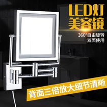 LED Bathroom Makeup Mirror Hotel Wall-mounted Beauty Mirror Folding Telescopic Mirror Toilet Bifacial Dresser-free