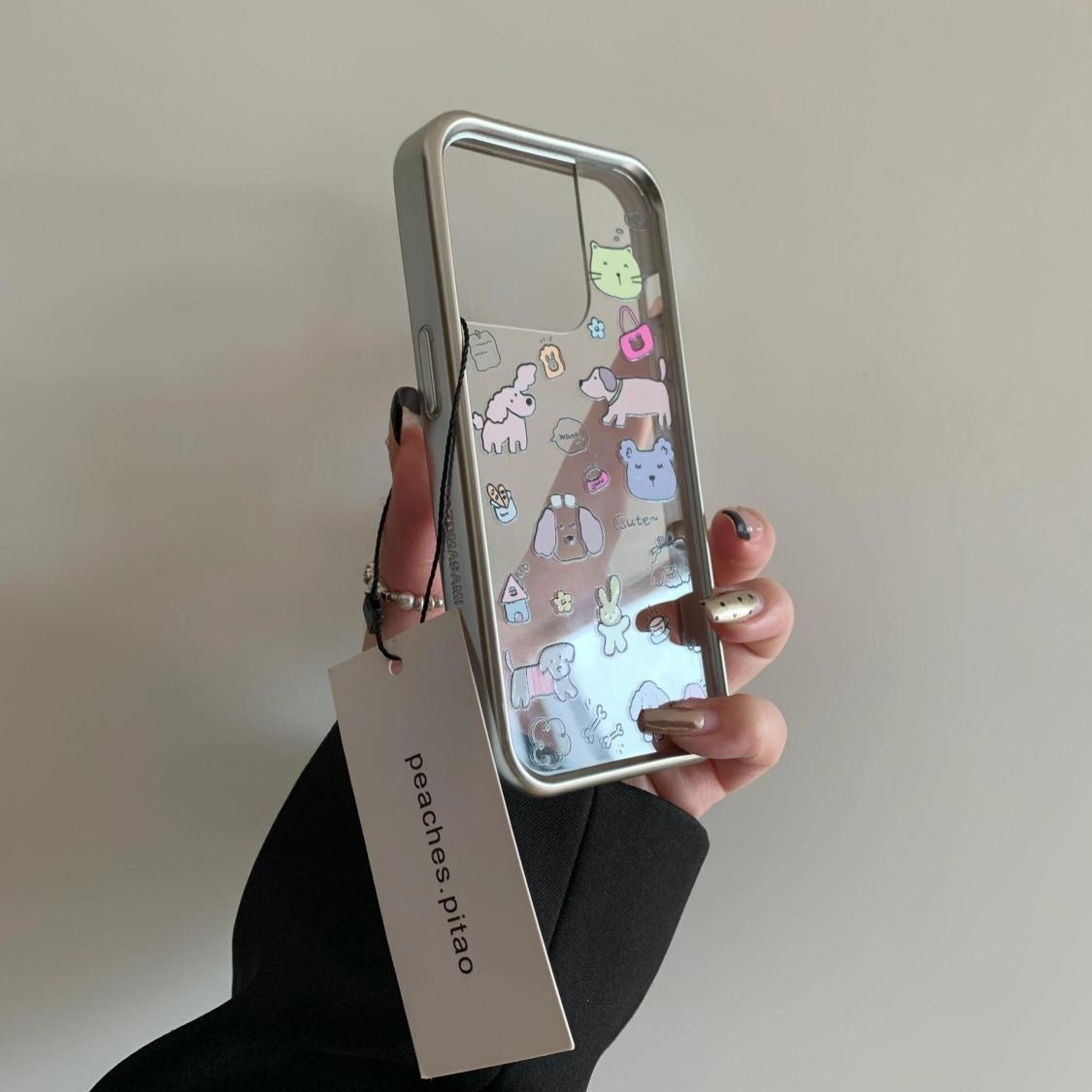 银色边框彩色涂鸦碎花狗手机壳 iPhone15pro可爱max14mini创意11promax时尚12Xmax11Pro个性XS13XR女8P高级p - 图2