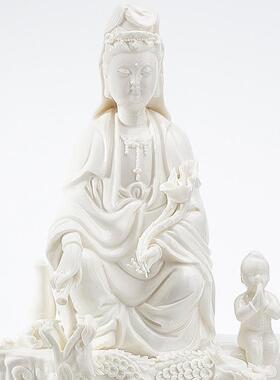 陶瓷大号九龙滴水观音佛像摆件 白瓷童子拜观音 送子观音工艺品