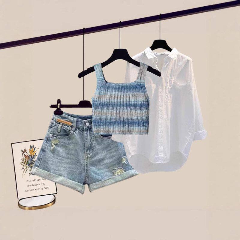 复古磨破卷边A字牛仔短裤女2025夏季新款高腰宽松显瘦阔腿热裤子 - 图0