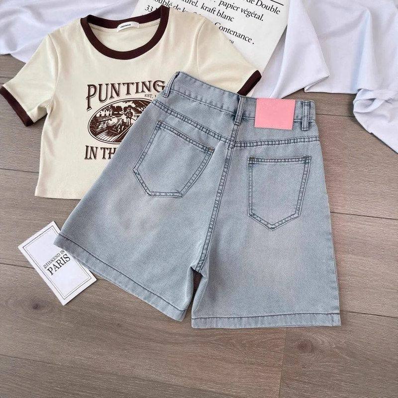 小个子牛仔短裤女2025夏季薄款高腰宽松显瘦浅色褶皱五分直筒中裤,淘宝优惠券,粉丝福利购,淘宝优惠卷