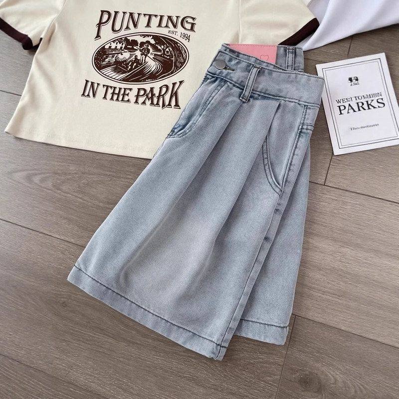 小个子牛仔短裤女2025夏季薄款高腰宽松显瘦浅色褶皱五分直筒中裤,淘宝优惠券,粉丝福利购,淘宝优惠卷