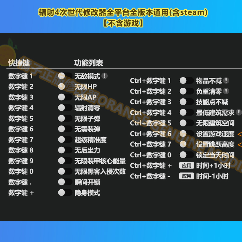 辐射4新版次世代22项修改器 正版steam电脑辅助工具科技 不含游戏 - 图0