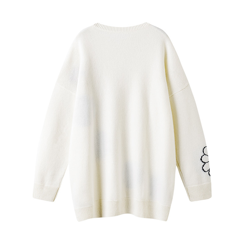 适度的耀眼！廓形小花羊绒衫女中长款加厚纯羊绒毛衣圆领宽松慵懒,淘宝优惠券,粉丝福利购,淘宝优惠卷