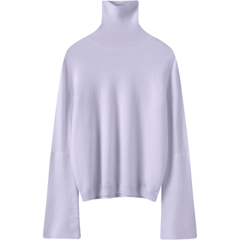 姐们冲啊~灰紫色双层大廓袖高领羊绒衫女纯羊绒毛衣套头2024新春,淘宝优惠券,粉丝福利购,淘宝优惠卷