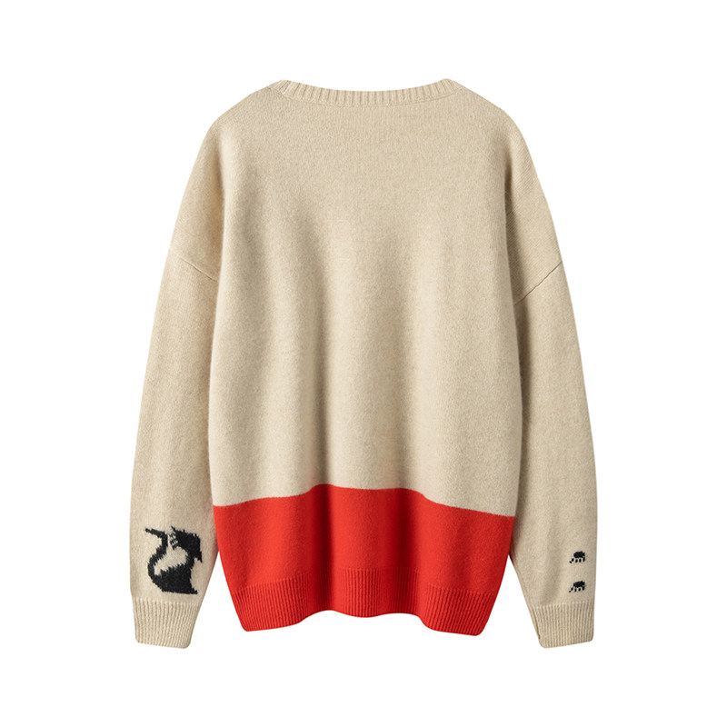 暖柔暖柔的~猫咪提花加厚羊绒衫女圆领纯羊绒毛衣秋冬宽松慵懒风,淘宝优惠券,粉丝福利购,淘宝优惠卷