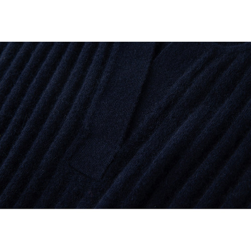 巨星般提气质～衬衫领羊绒衫女秋冬半开领粗坑条100%纯山羊绒毛衣 - 图0