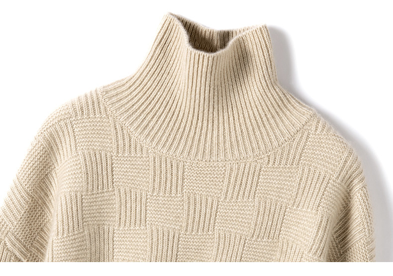 气质爆棚耐看~重磅加厚！方格立体坑条高领羊绒衫女纯羊绒毛衣冬,淘宝优惠券,粉丝福利购,淘宝优惠卷