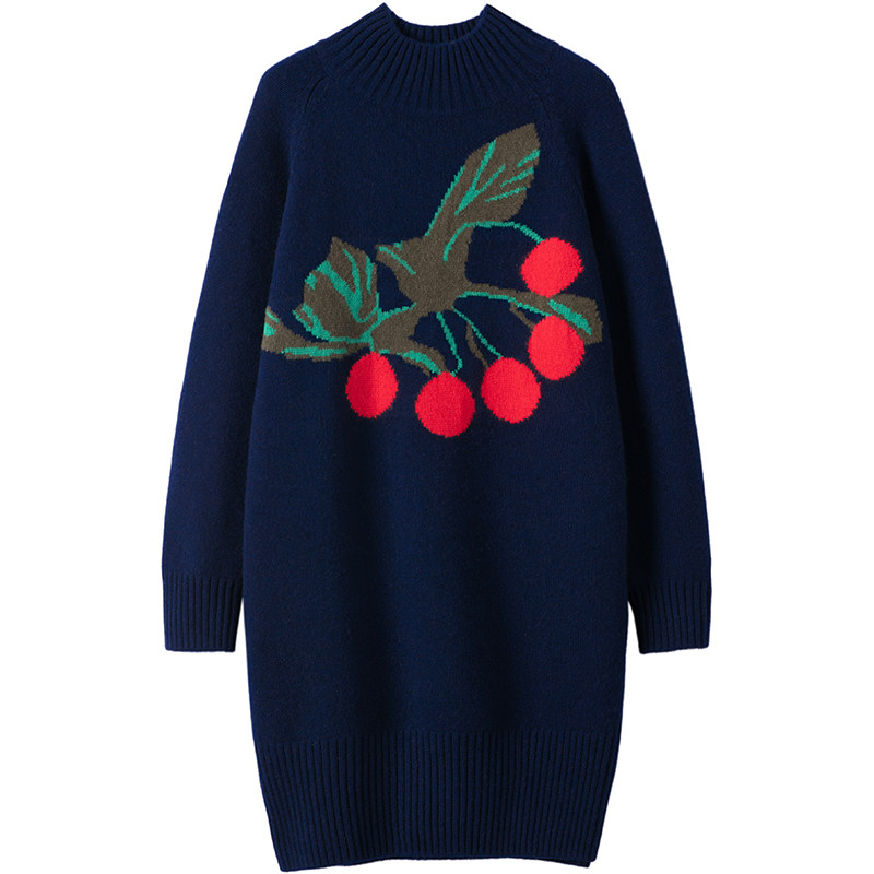 狂赞的一款！大克重加厚樱桃提花半高领羊绒衫女中长款羊绒连衣裙,淘宝优惠券,粉丝福利购,淘宝优惠卷