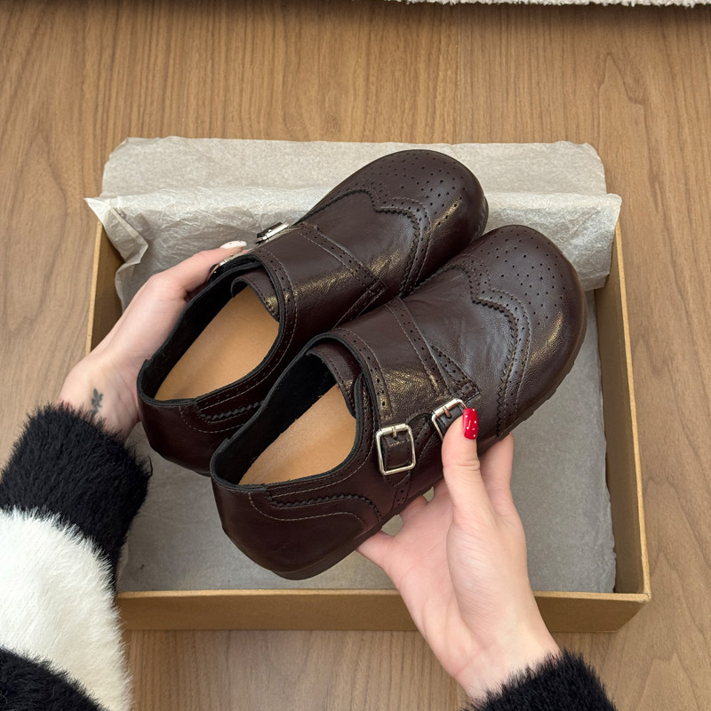 乐福鞋女款2026新款春季百搭英伦风小皮鞋平底雕花布洛克黑色单鞋,淘宝优惠券,粉丝福利购,淘宝优惠卷