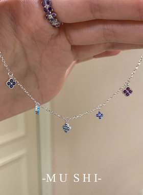 多巴胺四叶草S925银镀金锁骨链女