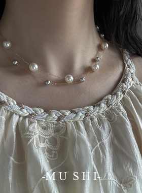 双层满天星珍珠项链女款2025新款爆款轻奢小众高级感锁骨链颈链女