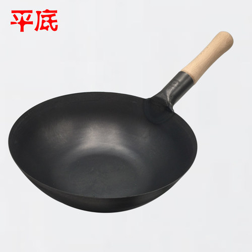 友升记厚底薄边熟铁无涂层 木柄圆底平底纯铁锅传统炒锅上海友生 - 图1