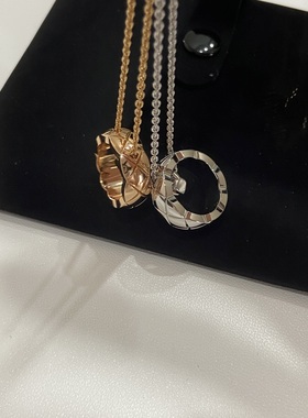 【高品质】COCO 菱格纹钻石镶钻带钻满月圈圈项链