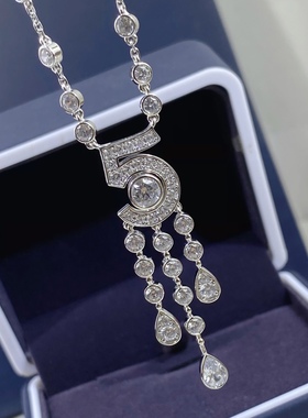 【厚金版本】高级珠宝定制系列5字不对称方块水钻镶钻流苏项链