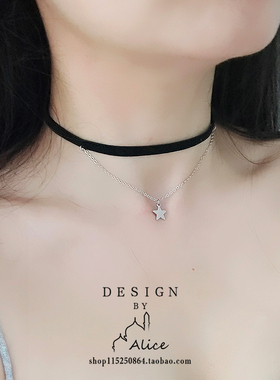 会是百搭的锁骨链双层丝绒项圈