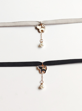 黑色设计感小众猫咪吊坠chocker
