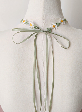 清新花朵绑带防过敏蕾丝锁骨链