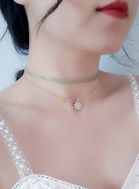 夏季牛油果绿双层项圈女锁骨链