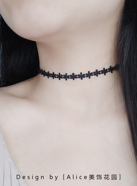 alice复古黑色蕾丝女项圈花朵