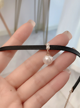 法式复古珍珠玫瑰锁骨链女choker