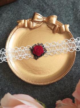 九尾自制优雅玫瑰蕾丝项链choker